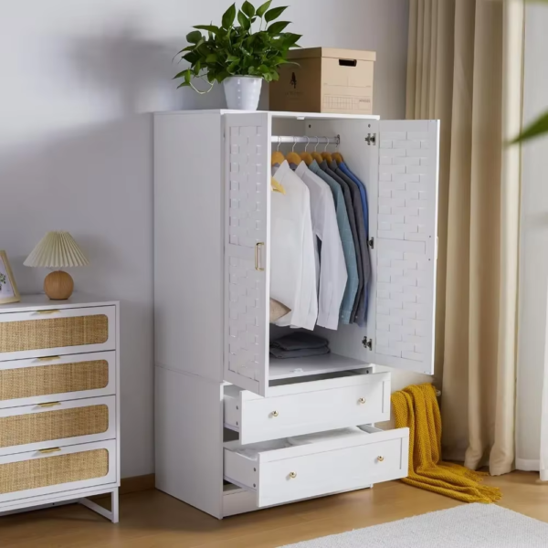 Freestanding Wooden Bedroom Wardrobes with 2 Woven Doors