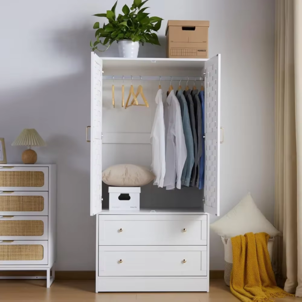 Freestanding Wooden Bedroom Wardrobes with 2 Woven Doors