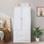 Freestanding Wooden Bedroom Wardrobes with 2 Woven Doors