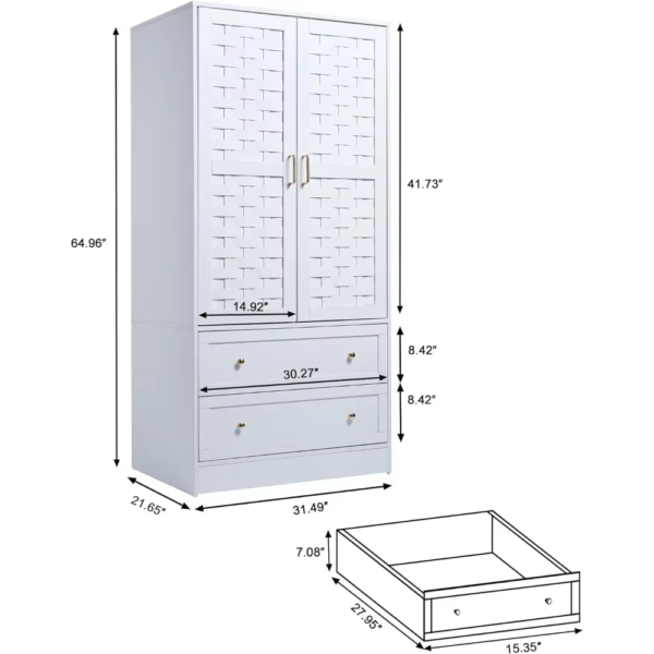 Freestanding Wooden Bedroom Wardrobes with 2 Woven Doors